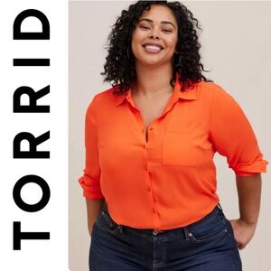 Torrid Bright Orange Classic Button-Front Blouse Like New Plus Size 3X